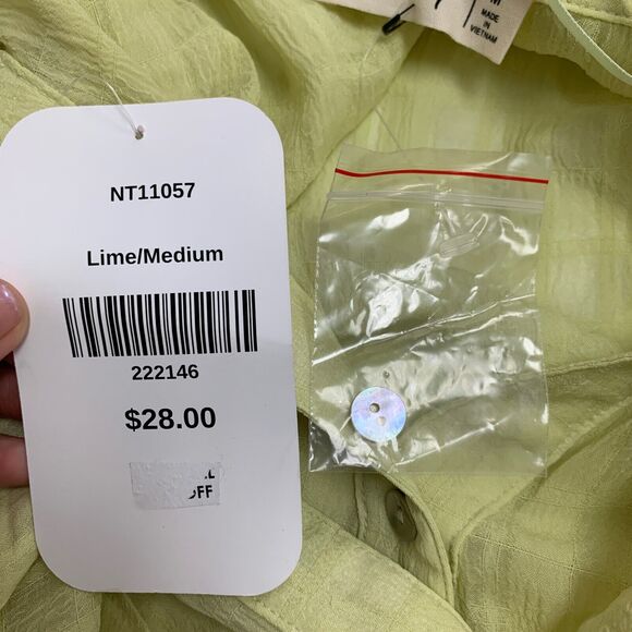 NewIn Shirt Womens M Medium Lime Light Semi Sheer Button Front Johnny Collar - Picture 12 of 15